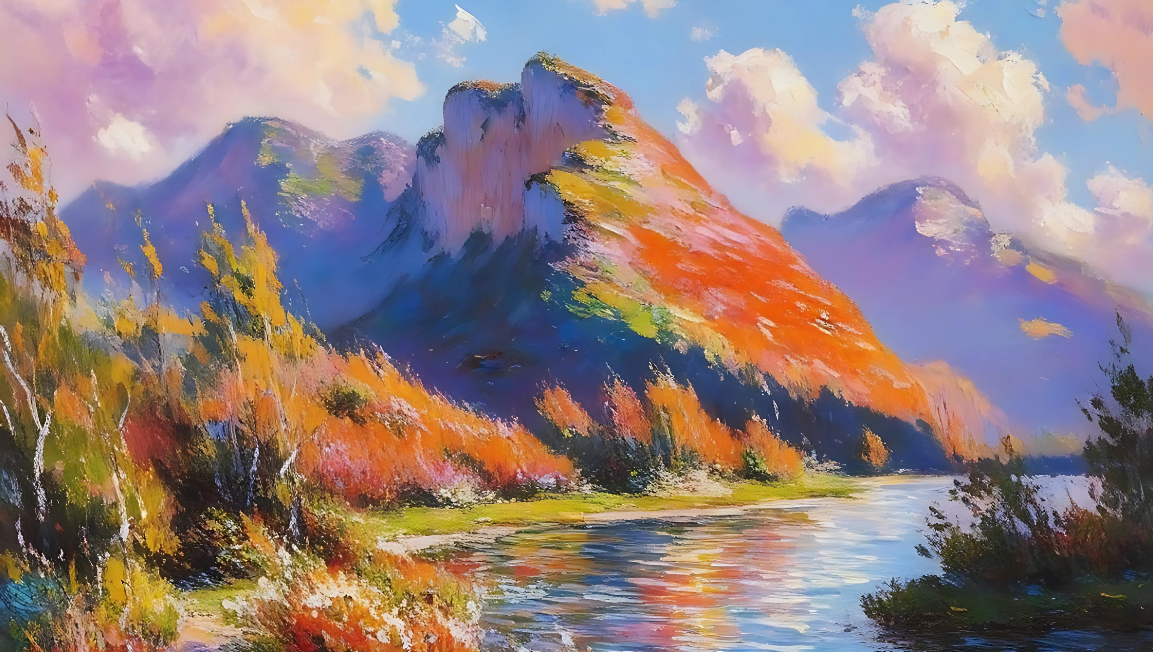 Oil painting of mountains